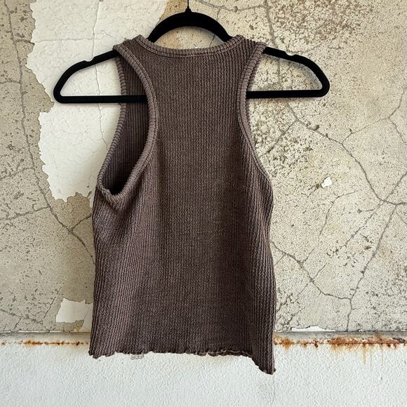 Y2K Ribbed High Neck Brown‎ Tank Top Size Small - Picture 2 of 2